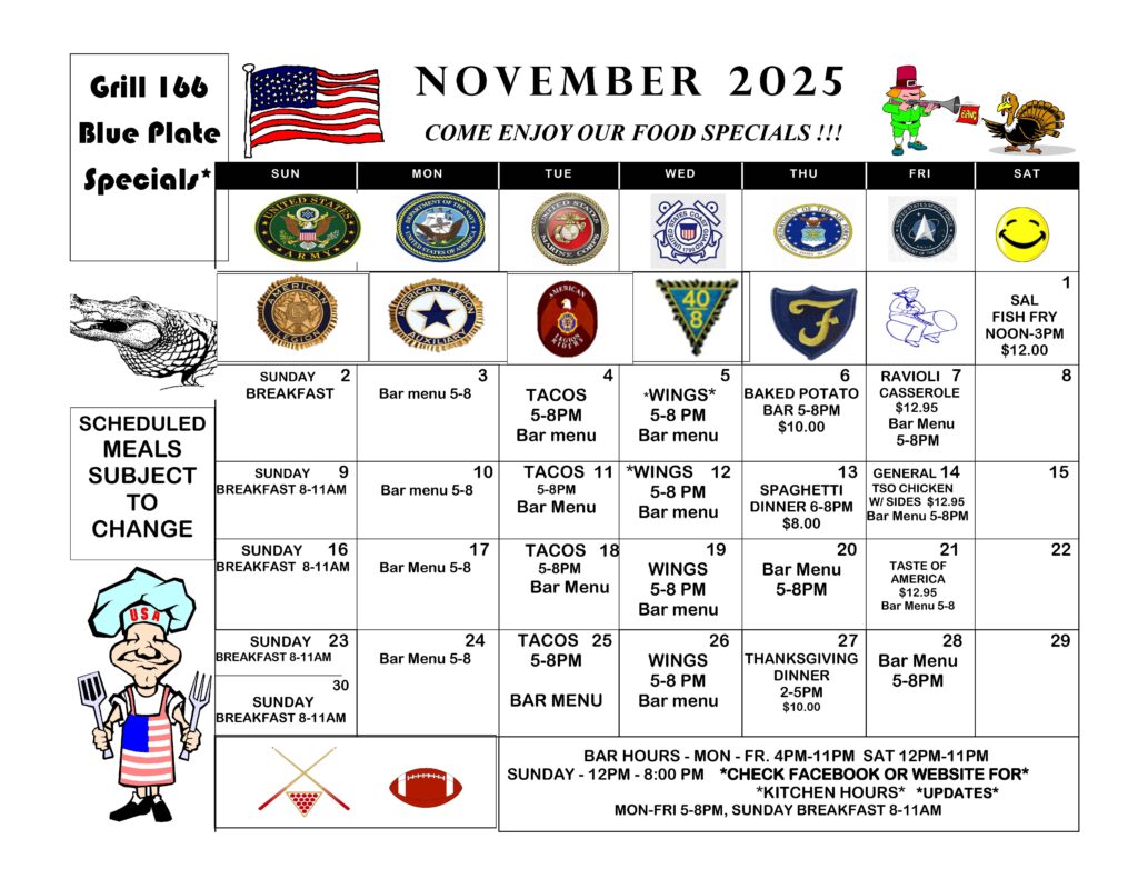 november dinner 2025 menu calendar