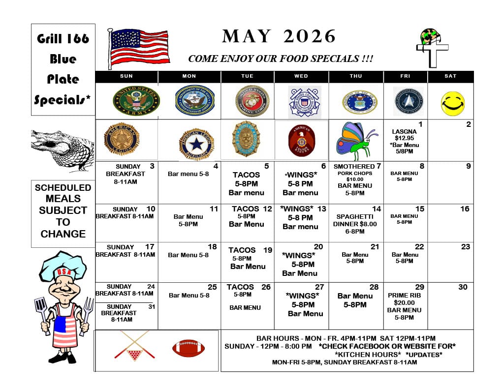 may dinner menu 2026 calendar